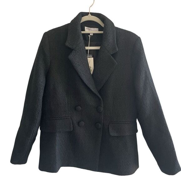 New One/Third One Third Black Blazer Jacket Coat Women’s Size Large Wool Blend - Picture 1 of 4